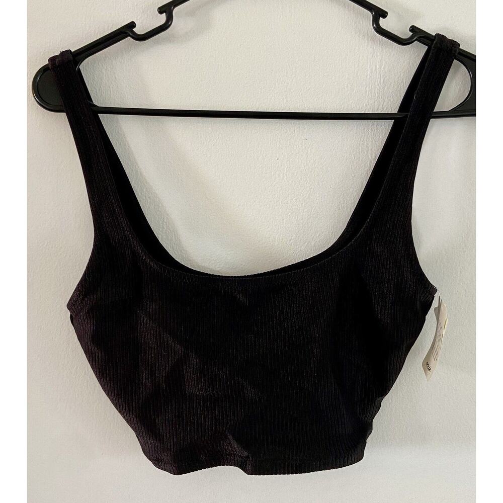 NWT Aerie Rib Longline Scoop Bikini Top Ribbed Black Size Small